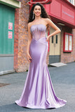 Sparkly Mermaid Corset Long Satin Prom Dress