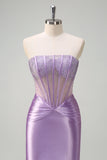 Lilac Mermaid Strapless Beaded Corset Long Prom Dress