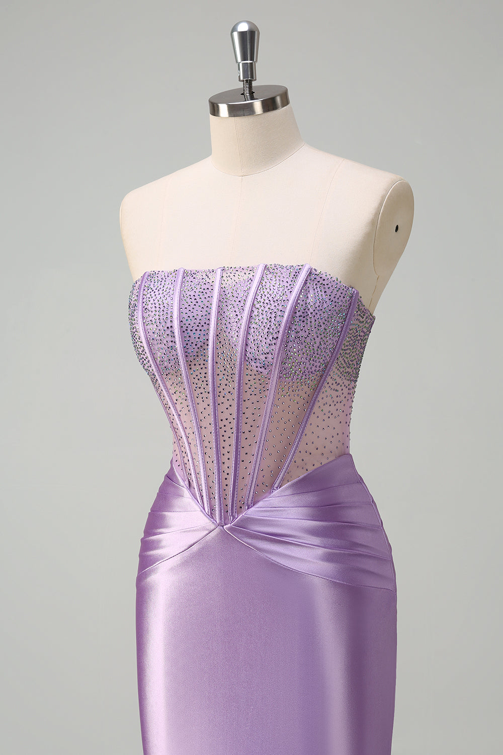 Lilac Mermaid Strapless Beaded Corset Long Prom Dress