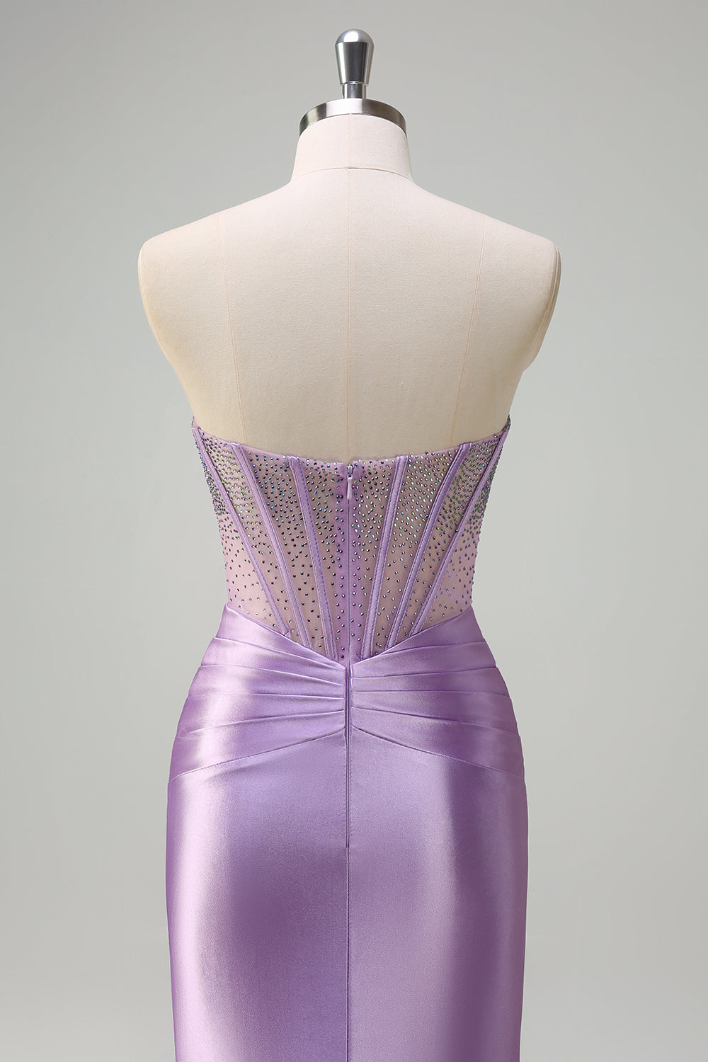 Lilac Mermaid Strapless Beaded Corset Long Prom Dress