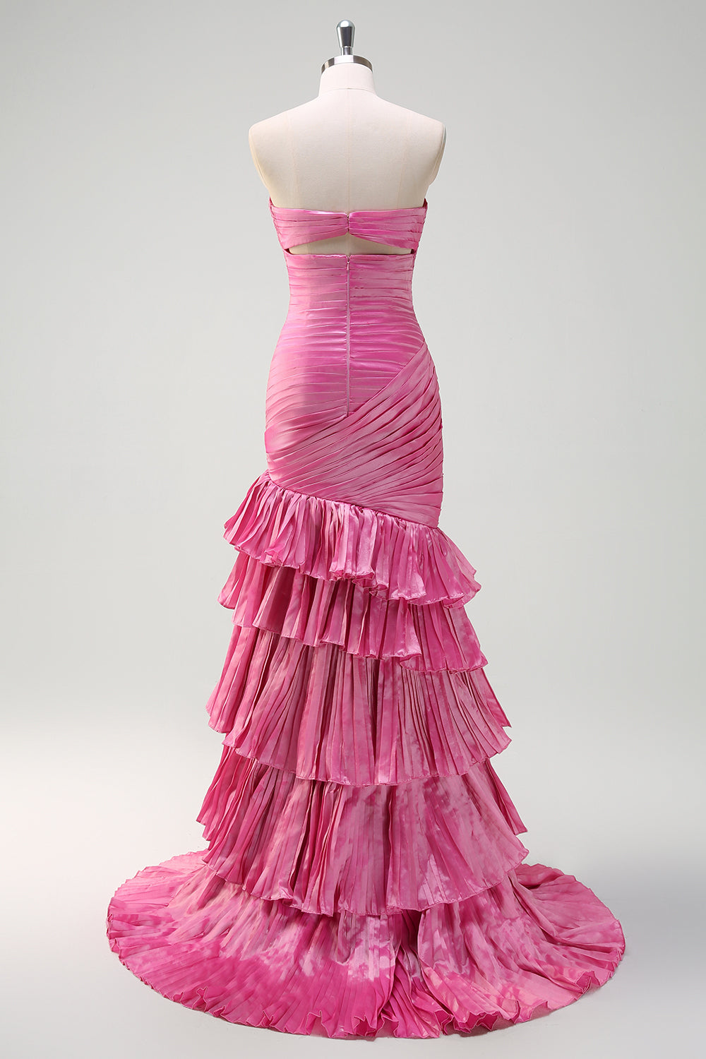 Fuchsia Sweetheart Tiered Pleated Mermaid Long Prom Dress with Slit