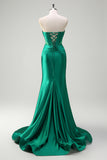 Dark Green Beaded Mermaid Sweetheart Long Prom Dress with Slit