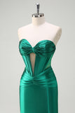 Dark Green Beaded Mermaid Sweetheart Long Prom Dress with Slit