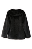 Black Notched Lapel Long Sleeves Faux Fur Short Coat