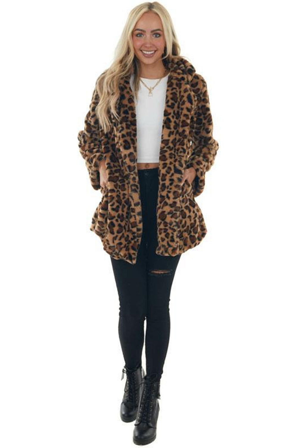 Yellow Leopard Print Women's Fur Coat