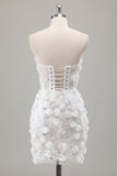 Ivory Strapless Beaded Tight Short Wedding Dress with Appliques