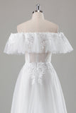 Ivory Off the Shoulder A-Line Wedding Dress with Appliqued Lace