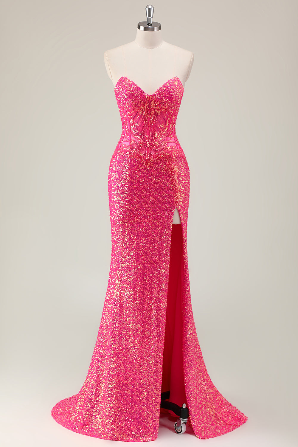 Mermaid Sparkly Sweetheart Fuchsia Prom Dress With Slit