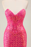 Mermaid Sparkly Sweetheart Fuchsia Prom Dress With Slit