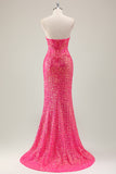 Mermaid Sparkly Sweetheart Fuchsia Prom Dress With Slit