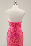 Mermaid Sparkly Sweetheart Fuchsia Prom Dress With Slit