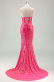 Mermaid Sparkly Sweetheart Fuchsia Long Prom Dress With Slit