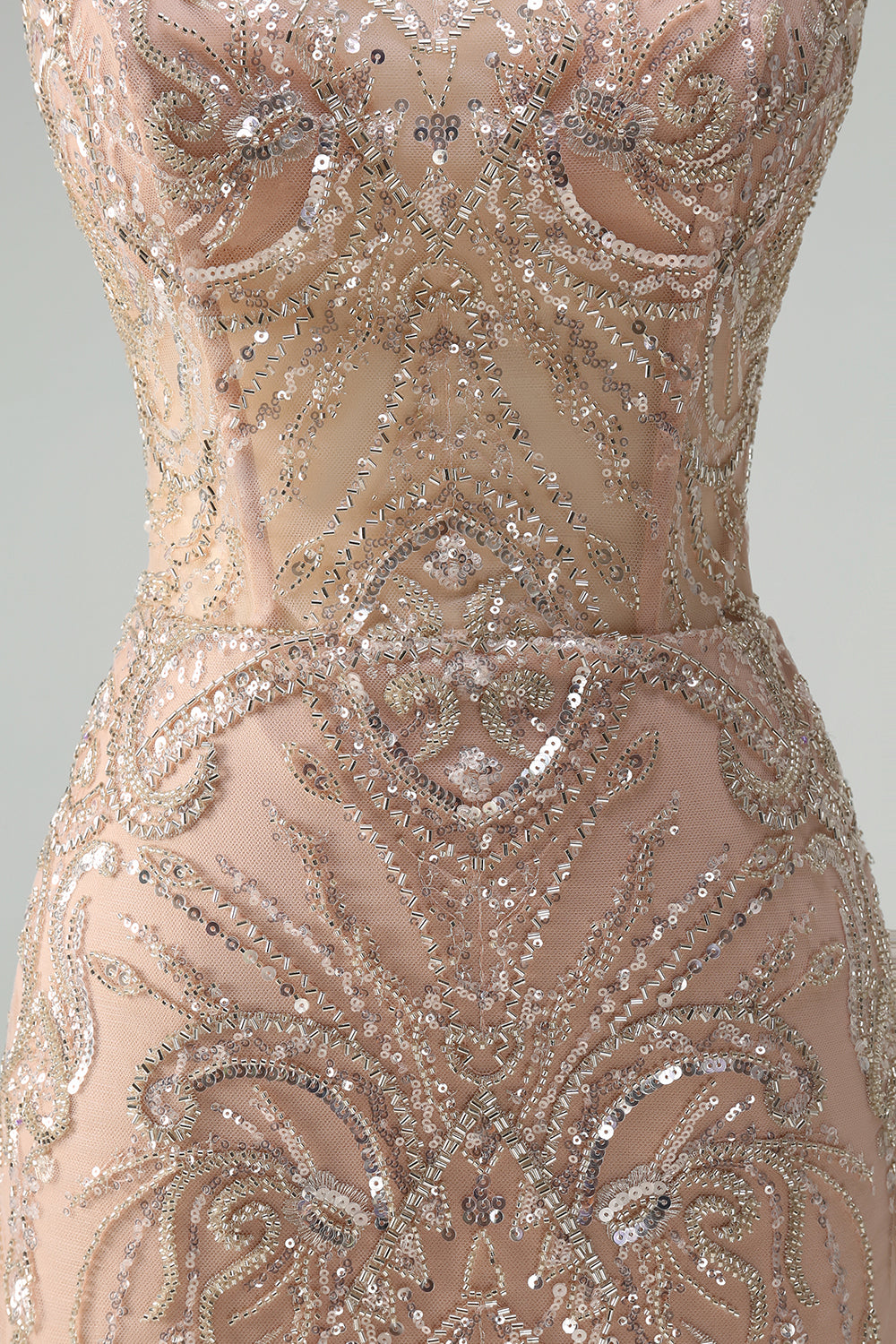 Sparkly Mermaid Champagne Spaghetti Straps Long Prom Dress