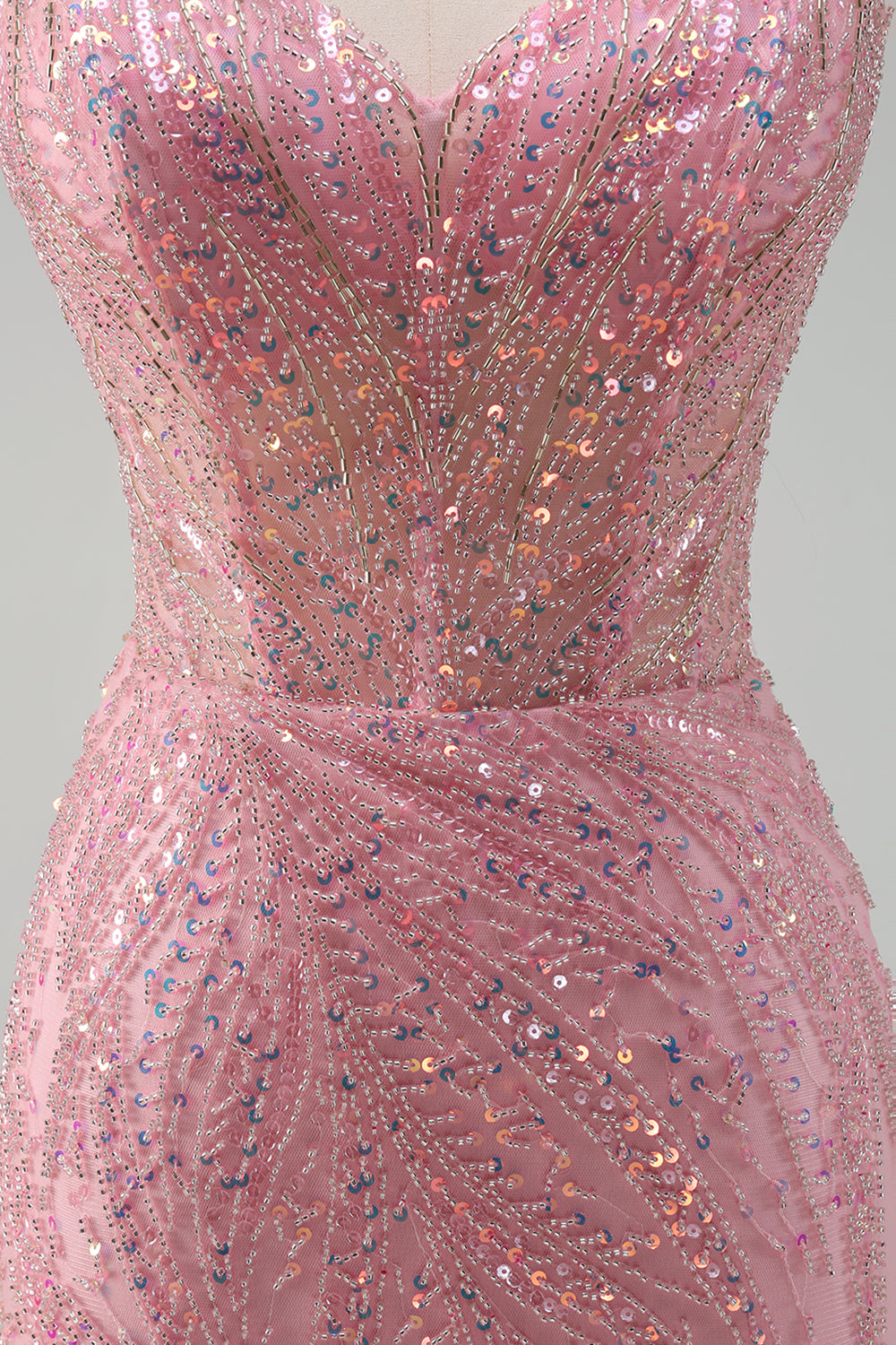 Sparkly Pink Mermaid Spaghetti Straps Long Prom Dress