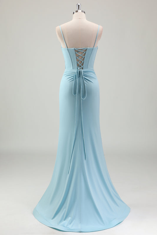 Sparkly Blue Corset Mermaid Long Prom Dress