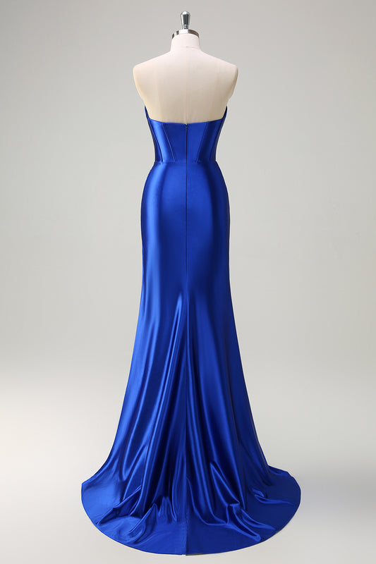 Royal Blue Mermaid Sequined Sweetheart Long Prom Dress with Slit