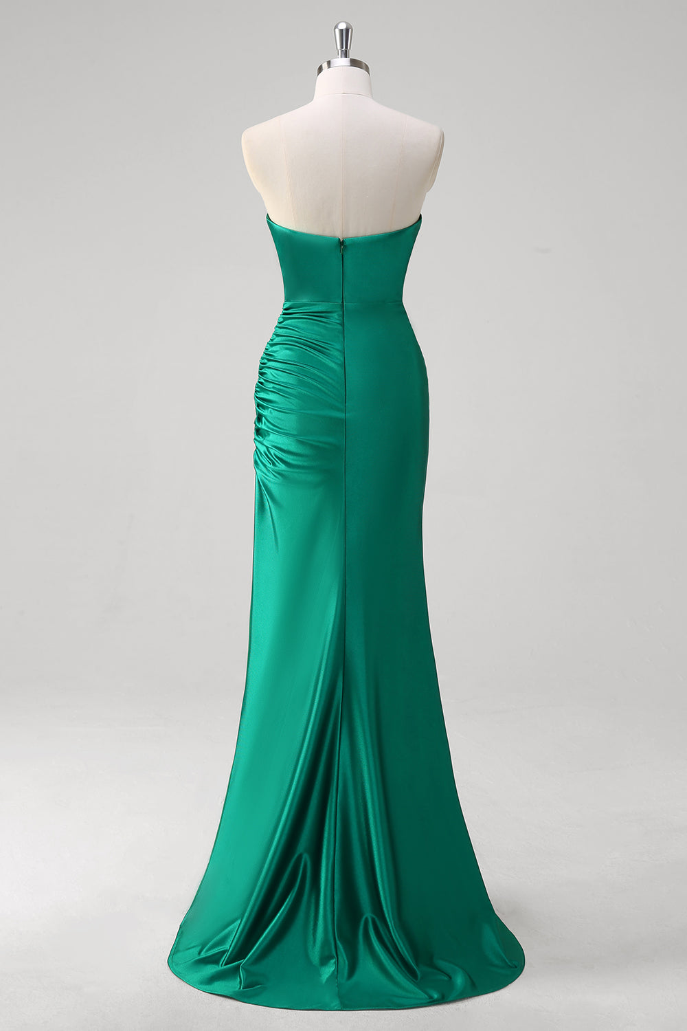 Green Mermaid Ruched Strapless Long Bridesmaid Dress with Slit