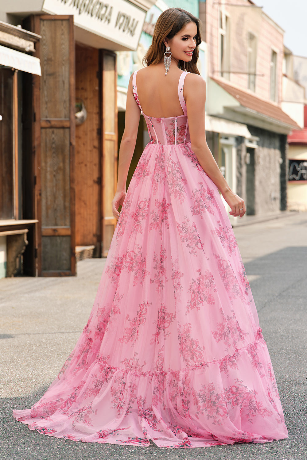 Blush A Line Floral Corset Long Prom Dress