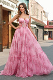 Blush A Line Floral Corset Long Prom Dress