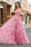 Blush A Line Floral Corset Long Prom Dress