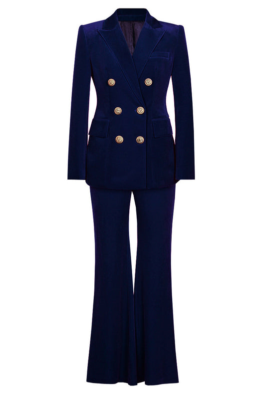 Navy Double Breasted Fitted 2 Piece Women's Suit