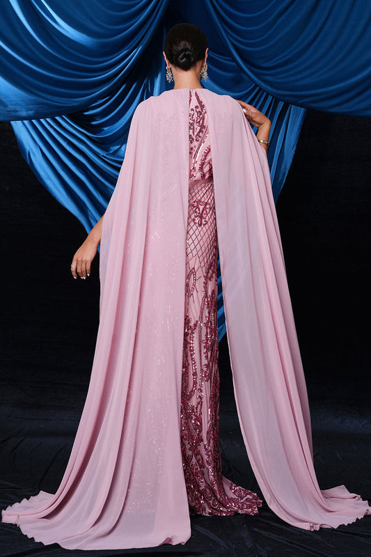 Pink Sequined Mermaid Prom Dress with Wrap