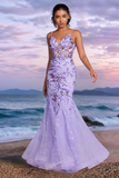 Sparkly Purple Mermaid Beaded Corset Long Prom Dress