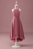 Desert Rose Halter Chiffon High Low Junior Bridesmaid Dress