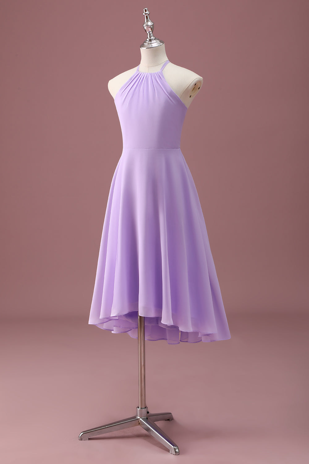 Lilac A Line Halter Ruched Junior Bridesmaid Dress