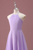 Lilac A Line Halter Ruched Junior Bridesmaid Dress