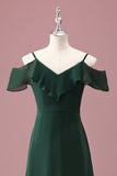 Dark Green A Line Off The Shoulder Ruffles Junior Bridesmaid Dress