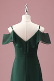 Dark Green A Line Off The Shoulder Ruffles Junior Bridesmaid Dress