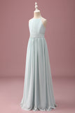 Mint Halter A-Line Pleated Long Junior Bridesmaid Dress