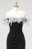 Black Velvet Sheath Formal Dress with 3D Flowers