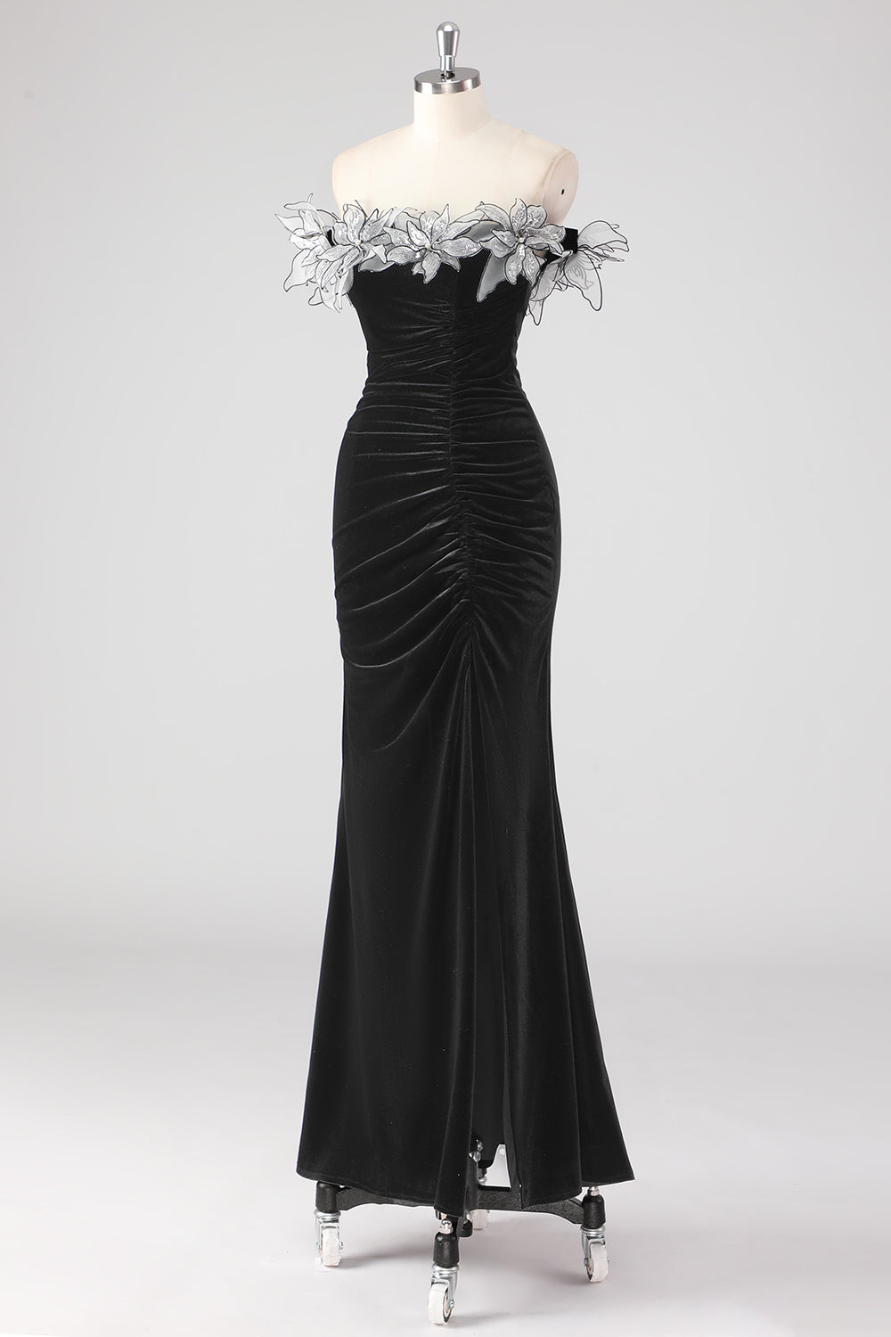 Black Velvet Sheath Formal Dress with 3D Flowers