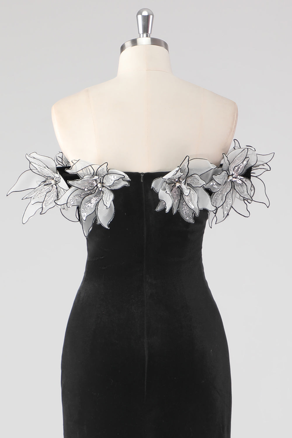 Black Velvet Sheath Formal Dress with 3D Flowers