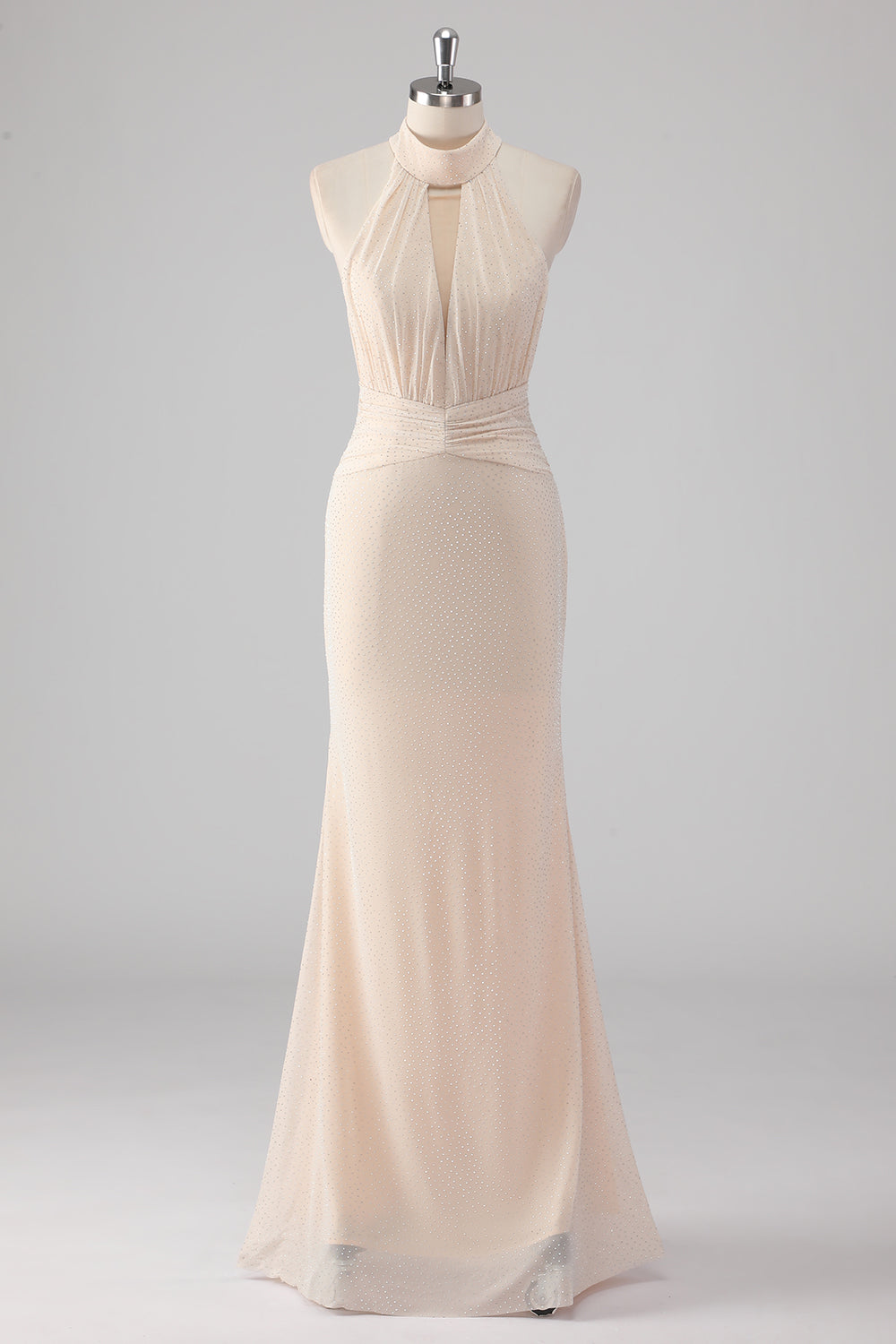 Cream Halter Sheath Backless Formal Dress