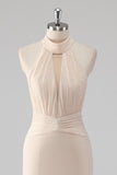 Cream Halter Sheath Backless Formal Dress