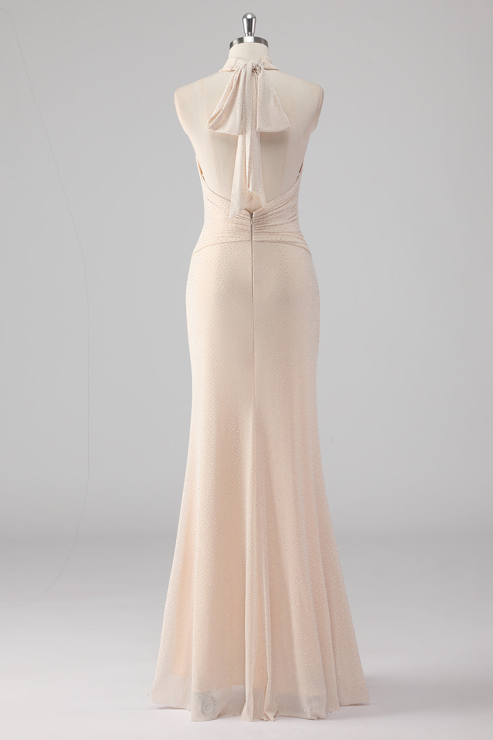 Cream Halter Sheath Backless Formal Dress