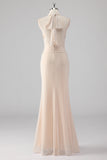 Cream Halter Sheath Backless Formal Dress