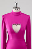 Fuchsia Long Sleeves Short Formal Dress with Heart Hollow Out