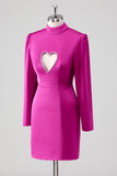 Fuchsia Long Sleeves Short Formal Dress with Heart Hollow Out