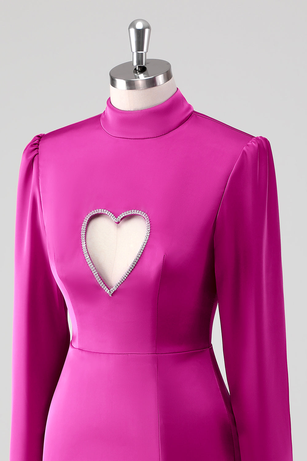 Fuchsia Long Sleeves Short Formal Dress with Heart Hollow Out