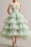 A Line Sage Strapless Tiered Ruffles Tulle Formal Dress