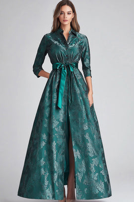 Dark Green Floral A Line Mother of Bride Dress with Pockets