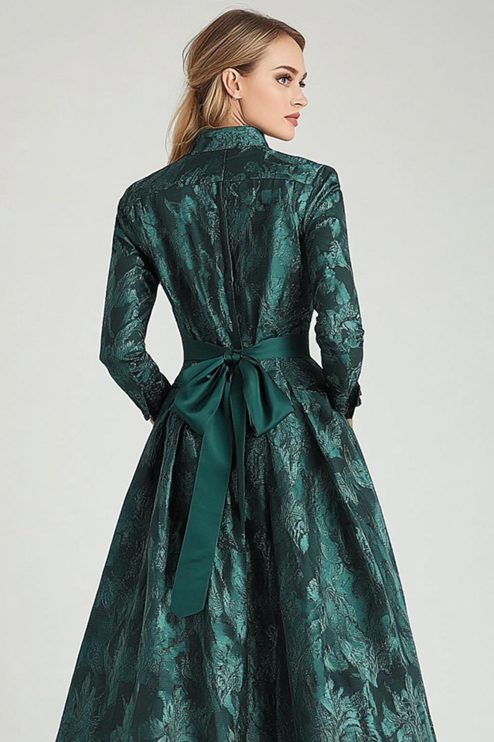 Dark Green Floral A Line Mother of Bride Dress with Pockets