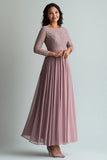 Lace Blush Chiffon Scoop Neck A Line Mother of The Bride Dress