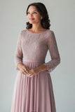 Lace Blush Chiffon Scoop Neck A Line Mother of The Bride Dress