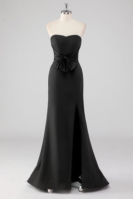 Strapless Mermaid Black Long Formal Dress with Slit