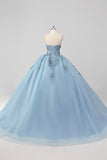 Sparkly Grey Blue Ball Gown Sweetheart Corset Quinceanera Dress with Appliques